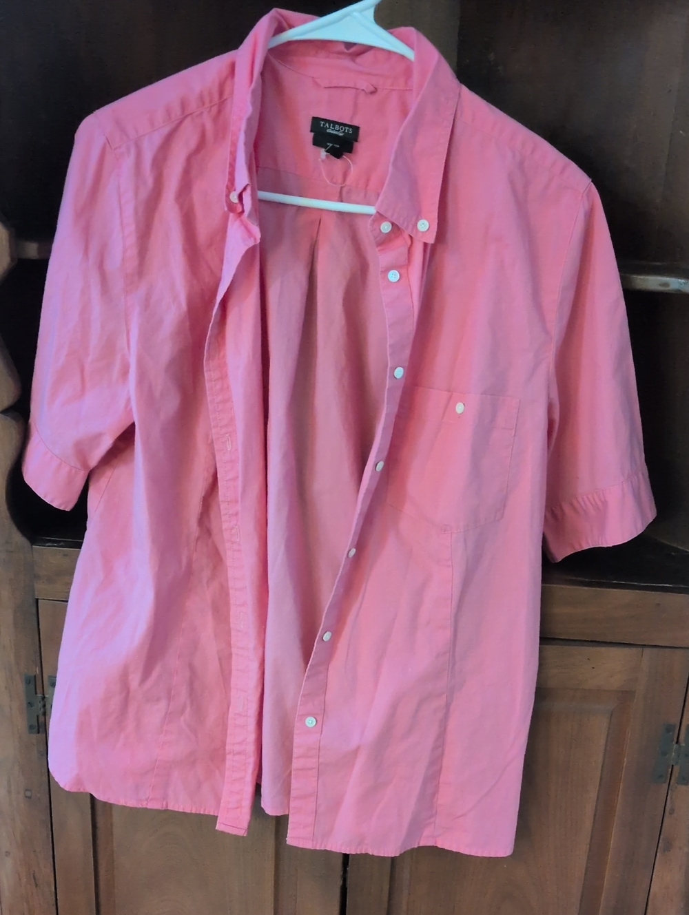 Talbots Pink Short Sleeve Button Front Shirt In Large